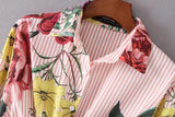 FLORAL STRIPED SO PERFECT RUCHED BUTTON-UP DRESS - B ANN'S BOUTIQUE
