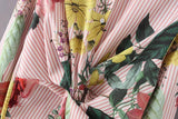 FLORAL STRIPED SO PERFECT RUCHED BUTTON-UP DRESS - B ANN'S BOUTIQUE