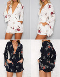 FLORAL V-NECK FLARE SLEEVE ROMPER - B ANN'S BOUTIQUE