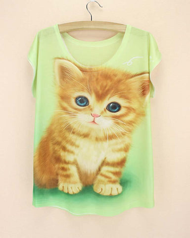 FLOWING 3D KITTY CAT TEE - B ANN'S BOUTIQUE