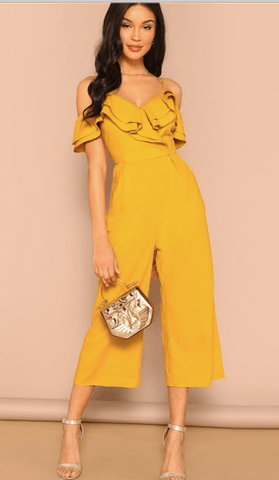 GOLDEN RUFFLES JUMPSUIT - B ANN'S BOUTIQUE