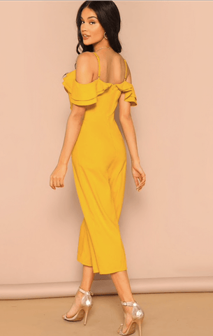 GOLDEN RUFFLES JUMPSUIT - B ANN'S BOUTIQUE