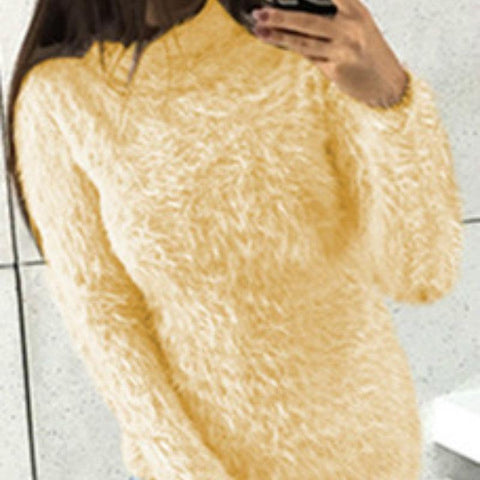 HIGH COLLAR FUZZY PULLOVER - B ANN'S BOUTIQUE