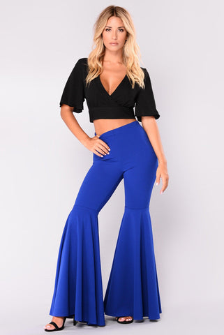 HIGH RUFFLED FITTED FLARE PANTS - B ANN'S BOUTIQUE
