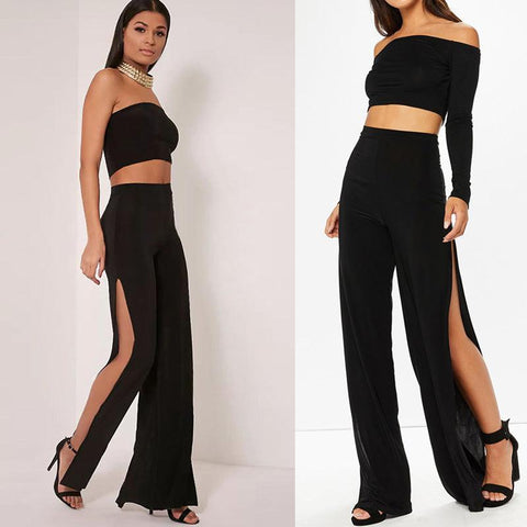 HIGH WAIST - WIDE LEG HIGH SLIT PANTS - B ANN'S BOUTIQUE