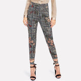 HOLLY’S HOUNDSTOOTH FLORAL ANKLE PANTS - B ANN'S BOUTIQUE