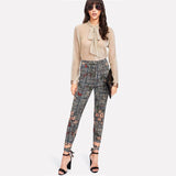 HOLLY’S HOUNDSTOOTH FLORAL ANKLE PANTS - B ANN'S BOUTIQUE