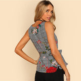 HOLLY'S HOUNDSTOOTH FLORAL BELTED TOP - B ANN'S BOUTIQUE