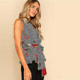 HOLLY'S HOUNDSTOOTH FLORAL BELTED TOP - B ANN'S BOUTIQUE