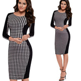 HOUNDSTOOTH LONG SLEEVE SHEATH DRESS - B ANN'S BOUTIQUE