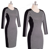 HOUNDSTOOTH LONG SLEEVE SHEATH DRESS - B ANN'S BOUTIQUE