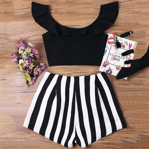 IT’S A BLACK & WHITE THING SHORTS SET - B ANN'S BOUTIQUE