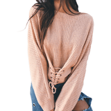 KNITTED WOMENS SWEATER WITH LACE-UP IN FRONT - B ANN'S BOUTIQUE