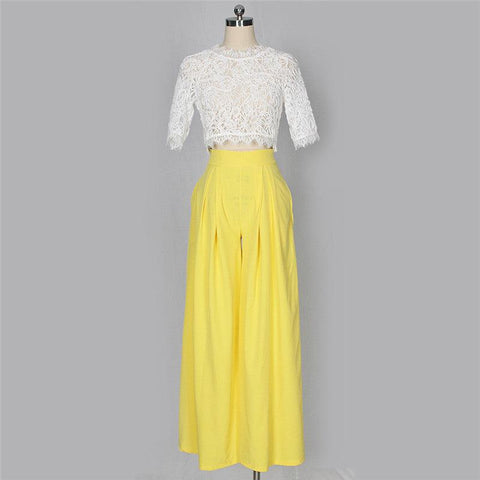 LACE CROP WIDE LEG PANTS SET - B ANN'S BOUTIQUE