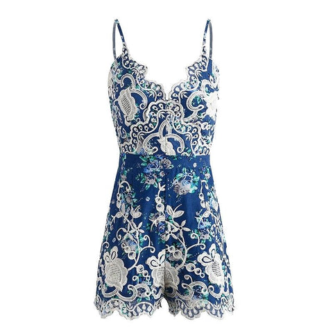 LACE EMBROIDERED FLORAL ROMPER - B ANN'S BOUTIQUE