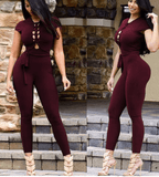 LACE-UP  BACKLESS JUMPSUIT - B ANN'S BOUTIQUE