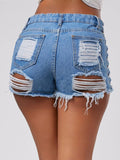 LACE-UP FRAYED DENIM SHORTS - B ANN'S BOUTIQUE