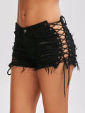 LACE-UP FRAYED DENIM SHORTS - B ANN'S BOUTIQUE