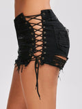 LACE-UP FRAYED DENIM SHORTS - B ANN'S BOUTIQUE