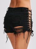 LACE-UP FRAYED DENIM SHORTS - B ANN'S BOUTIQUE