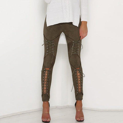 LACE-UP SUEDE SKINNY PANTS - B ANN'S BOUTIQUE