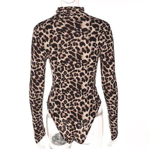 LEOPARD PRINT MOCK TURTLENECK LONG SLEEVE BODYSUIT - B ANN'S BOUTIQUE