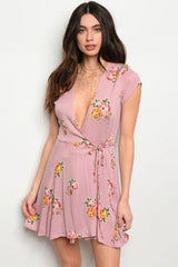 LIGHT MAUVE FLORAL WRAP DRESS