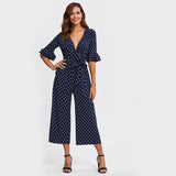 NAVY DOTS ANKLE PANTS JUMPSUIT - B ANN'S BOUTIQUE