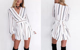 NEUTRAL STRIPES CRISSCROSS ROMPER - B ANN'S BOUTIQUE