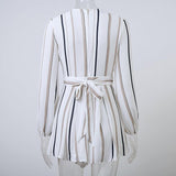 NEUTRAL STRIPES CRISSCROSS ROMPER - B ANN'S BOUTIQUE