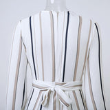 NEUTRAL STRIPES CRISSCROSS ROMPER - B ANN'S BOUTIQUE