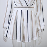 NEUTRAL STRIPES CRISSCROSS ROMPER - B ANN'S BOUTIQUE