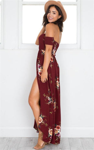 OFF-THE-SHOULDER FLORAL HIGH SLIT MAXI DRESS - B ANN'S BOUTIQUE