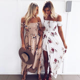 OFF-THE-SHOULDER FLORAL HIGH SLIT MAXI DRESS - B ANN'S BOUTIQUE