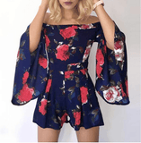 OFF-THE-SHOULDER FLORAL ROMPER WITH FLARE SLEEVES - B ANN'S BOUTIQUE