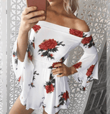 OFF-THE-SHOULDER FLORAL ROMPER WITH FLARE SLEEVES - B ANN'S BOUTIQUE