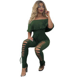 OFF-THE-SHOULDER LACE-UP JUMPSUIT - B ANN'S BOUTIQUE