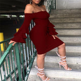 OFF-THE-SHOULDER RUFFLED SLEEVES DRESS - B ANN'S BOUTIQUE