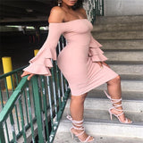 OFF-THE-SHOULDER RUFFLED SLEEVES DRESS - B ANN'S BOUTIQUE