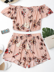 OFF-THE-SHOULDER TASSEL SHORTS SET