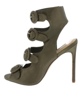 OLIVE PEEP TOE MULTI BUCKLE CUT OUT HEEL - B ANN'S BOUTIQUE