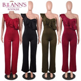 ONE SHOULDER RUFFLE JUMPSUIT - B ANN'S BOUTIQUE