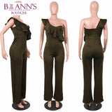 ONE SHOULDER RUFFLE JUMPSUIT - B ANN'S BOUTIQUE