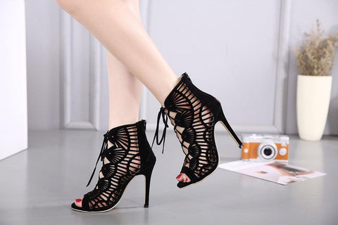 OPEN TOE OPEN LACE ANKLE BOOTIE - B ANN'S BOUTIQUE, LLC