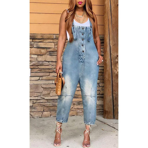 OVERALLS-INSPIRED DENINM JUMPSUIT — 4 SHADES FRAYED - B ANN'S BOUTIQUE, LLC