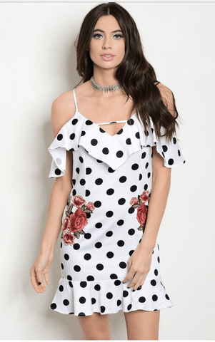 PEARL’S POLKA DOT & FLORAL RUFFLE DRESS - B ANN'S BOUTIQUE