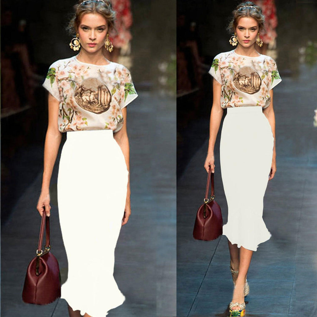High waisted ruffle hem pencil skirt online