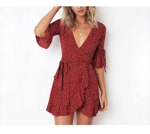 PIPER’S POLKA DOT WRAP MINI DRESS - B ANN'S BOUTIQUE