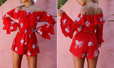 RED FLOWER POWER RUFFLED ROMPER - B ANN'S BOUTIQUE, LLC