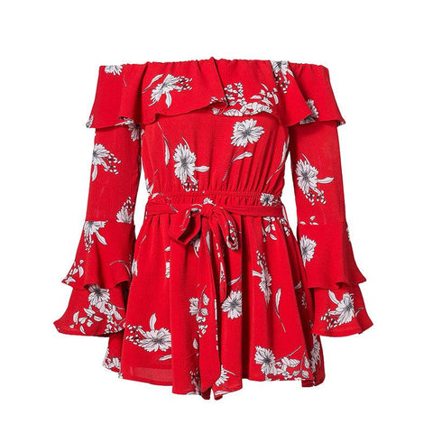 RED FLOWER POWER RUFFLED ROMPER - B ANN'S BOUTIQUE, LLC